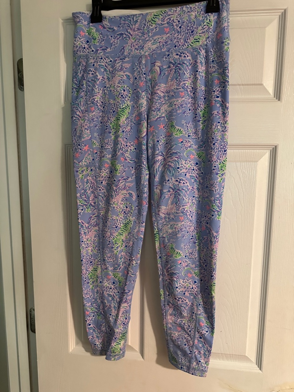 Lilly Pulitzer White Active Leggings with Lavender and Mint Accents